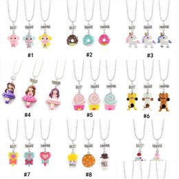 Pendant Necklaces Child Cute Best Friends Necklace Monkey Donuts Princess Dog Food Ice Cream Resin Bead Chain For Children Friendship Dhf9J