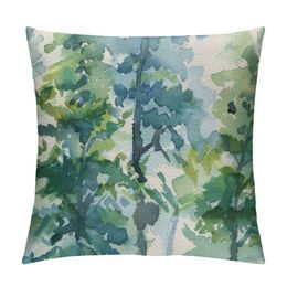 Watercolor Dark Green Tree Pillow Cover, Nature Themed Christmas Throw Pillow Covers Rustic Forest Pillowcase Decor for Indoor Outdoor Home Sofa Bedroom Living Room
