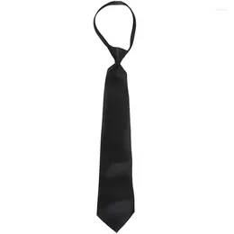 Bow Ties Men Solid Black Polyester Zip Up Necktie Smooth Zipper Tie