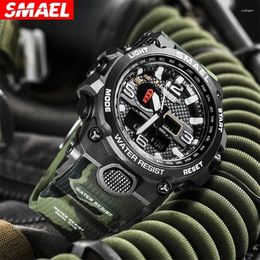 Wristwatches SMAEL Sport Watch Mens 50M Waterproof Clock Alarm 1545D Dual Display Wristwatch Quartz Military Watches For Men