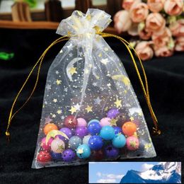 Wholesale 100pcs lot Small Organza Bag 9x12cm Moon Star Wedding Jewellery Packaging Bags Cute Drawstring Gift Bag Organza Pouches 291D