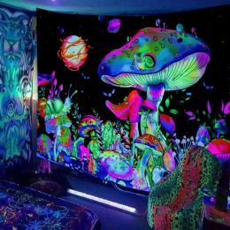 UV Reactive Fluorescent Mandala Elephant Tapestry Hippie Psychedelic Skull Starry Sky Wall Hanging Cloth Bohemia Home Room Decor