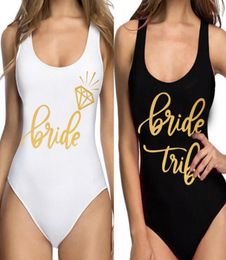 Bride Tribe Print One Piece Swimsuit For Women Bathing suit Female Lining Bikini Wedding Party Backless Beachwear Bikini15076325