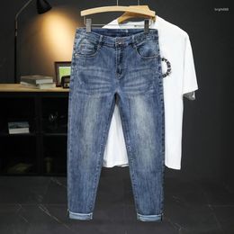 Men's Jeans High Street Style Mens Youth Straight Casual Elastic Denim Pants Classic Brand Large Size 28-38 Simplicity