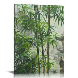 Lake Landscape Pictures do salonu Chińskie malowanie atramentu na płótnie ściany zielony bambusa Asuka Góry dzieła sztuki dekoracje domu oprawione i rozciągnięte gotowe do powieszenia,