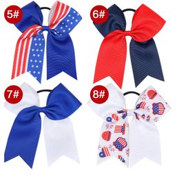 4th of July Ribbon Bow Hair Ties 5" Patriotic Hair Bow Pigtail Holders Elastic Ties Hair Bands For Children Girls LL