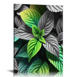 Botanical Paintings Wall Art on Abstract Green Leaves Wall Art for Living Room Bedroom Wall Decor Modern Artwork for Home Decorations