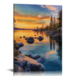 Stunning Lake Tahoe,Shore Colourful Sunset,Cool Wall Art Canvas Wall Art For Living Room Decor Aesthetic Vintage Posters & Prints Over Bed Wall Decor Prints For Wall