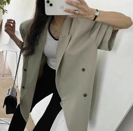 Women's Suits SuperAen 2024 Summer Short Sleeve Overcoat Vintage Style Padded Design Women Blazer