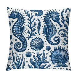 Coastal Beach Throw Pillow Covers Home Decor 18x18 Inch, Sea Starfish Decorative Pillowcase Cushion Soft Durable for Bed Sofa Couch, 2 Sets