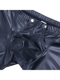S-5XL Shiny Faux PU Leather Boxershorts Men Underwear Open Convex Pouch Boxer Briefs Hot Sexy Calzoncillos Tights Trunks Shorts