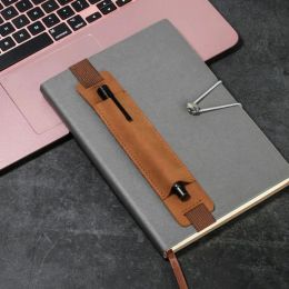Vintage PU Leather Pencil Case Book Notebook Elastic Rubber Band Buckle Pen Clip Portable Lightweight Laptop Pen Holder