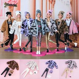 Doll Apparel 1Set 1/6 Doll Fashion Casual Clothes Hats Wear Plush Coat Pants Handmade For 29~32cm Girl Doll Wearing Set DIY Doll Accessories Y240529