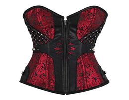 Red Mesh Sexy Women Steampunk Bustier Gothic Plus Size Zipper Bustier Lace Up Boned Overbust Bodice Waist Trainer Corset S6XL6880413
