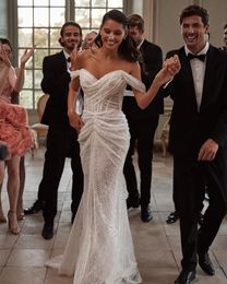 2024 Sexy Mermaid Wedding Dresses Off Shoulder Sequined Lace Crystal Beads Sheer Illusion African Vestidos De Novia Bridal Gowns Africa Robes Mariee Plus Size