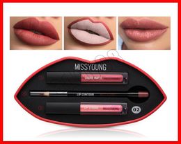 2019 NEW Lip Makeup Missyoung Matte Liquid Lipstick Lip Liner Shimmer Lipgloss 3 in 1 Lip Make Up Set7235886