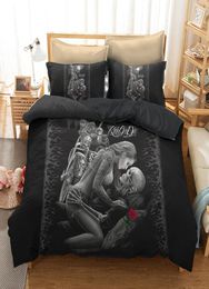 Skeleton and Beauty Bedding Set King Size Sexy 3D Printed Duvet Cover Queen Black Home Dec Double Single Bed Cover with Pillowcase8648950