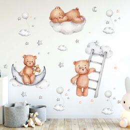 Cute Cartoon Moon Star Sleep Bear Stickers Furniture Bedroom Decor for Kids Room Nursery Home Decoration Wall Decals L2405