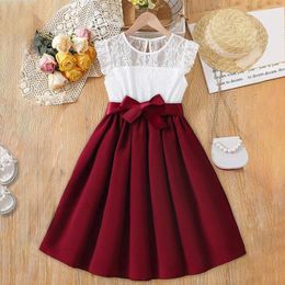 Girl Dresses Kids Casual Dress For Girls 2024 Spring Summer Toddler Lace Sleeveless Cute Princess With Belt Fashion Children 7-11Y