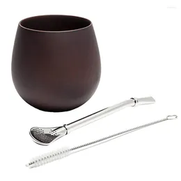 Mugs Wooden Yerba Gourd Mate Tea Set Handmade Natural Wood Coffee Water Cup With Spoon Straw Bombilla Brush 200ML