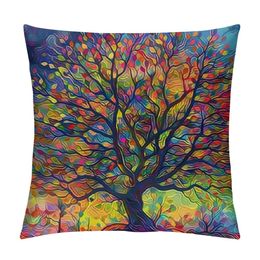 Hippy Pattern Square Throw Pillow Covers , Hippie Colourful Tree Decorative Couch Pillowcase , for Bed Sofa