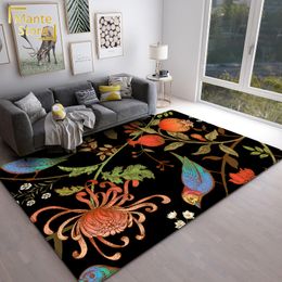 Retro Black Flower Carpet American Style Floral Birds Room Rugs Beautiful Lounge Rug Non-slip Kitchen Floor Mats Doormat