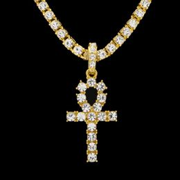 Egyptian Ankh Key of Life Necklaces Mens Iced out Bling crystal Cross Pendant Gold Silver Tennis chain For women Rapper Hip Hop Jewellery 274w