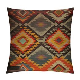 Southwest Print Throw Pillow Cover,Pillow Cover,Geometric Pattern Burlap Throw Pillow Case Cushion Cover Couch Sofa Decorative Square