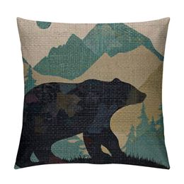 Forest Wild Animal Wolf Bear Moose Adventure Awaits Explore More Outdoor Gift for Travel Camping Lumbar Throw Pillow Case Decorative Cushion Cover Pillowcase Sofa