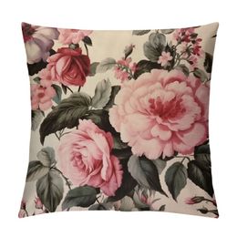 Rustic,Grunge,Red Roses,Floral,Pattern,Vintage,Elegant Throw Pillow Case Square Cosy Pillow Cover Home Decor for Living Room Sofa Car Cushion Cover