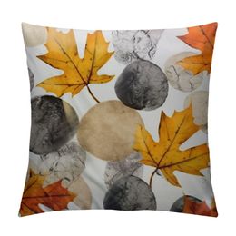Maple Leaves Pillow Covers Orange Gray Fall Throw Pillow Covers Decorative Watercolor Leaves Pillowcase Black Marble Pillow Cases for Sofa Bedroom