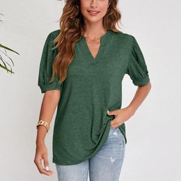 Women's Blouses Lady Top Women Soft T-shirt Chic V-neck Bubble Sleeve Breathable Casual Summer Blouse For A Simple Stylish