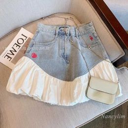 Skirts Sewing Love Embroidered Denim Skirt Womens Casual Shorts Summer 2024 Sweet Girl Street Falda Sexy Flawless Cream S2452933