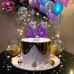 Party Supplies 1pcs Purple Number0-9 Cake Candles Glitter Crown Digital Girls Women Happy Birthday Gatherings Decorations