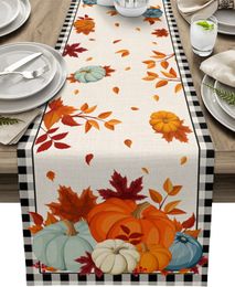 Fall Thanksgiving Pumpkin Maple Leaves Linen Table Runners Table Decor Farmhouse Table Runners for Dining Table Party Decoration