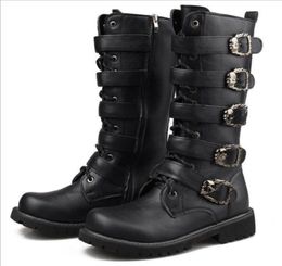 New Arrival Designer Men Long Boot Black Round Toe Lace Up Buckle Strap Skull Charm PU Leather Motorcycle Boots Male Winter Shoes 8410043