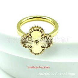 Designer Seiko Top Luxury Counter Jewellery Ring Vancllf High Version Stainless Steel v Gold Fan Family Four Leaf Clover Laser Ring Fashionable and Versatile Without