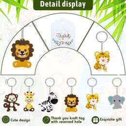 Party Favour 30pcs Cute Jungle Animal Keychains Set With Thank You Kraft Tags Organza Bags For Baby Shower Birthday Decoration