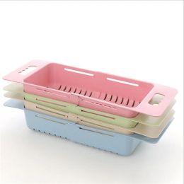Adjustable Dish Drainer Sink Drain Basket Washing Vegetable Fruit Plastic Drying Rack Kitchen Accessories Organiser