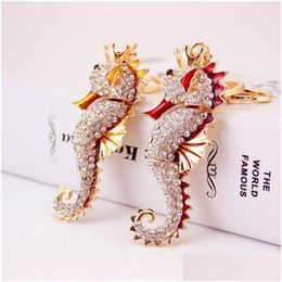 Key Rings Sea Horse Pendant Keychain Holder Enamel Crystal Rhinestone Animal Fashion Car Chains Ring Charm Women Bag Jewellery Drop Del Dhfcm