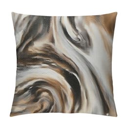Marble Throw Pillow Cushion Cover, Retro Style Paintbrush Colors in Marbling Texture Watercolor Artwork, Decorative Square Accent Pillow Case, Sand Brown Dust Grey