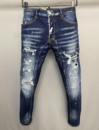 22ss Nuovi uomini Jeans Hole Blu scuro blu scuro Italia Man Man Pants Pants Trousers Streetwear Denim Skinny Slip Drivery Biker Jean 8145589