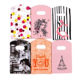50Pcs/Lot 9x15cm Multi Designs With Handle Small Plastic Bag For Jewellery Display Earrings Christmas Gift Organiser Packaging Bag