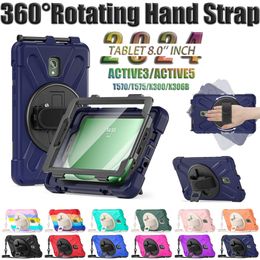 Tablet Cover Cases For Samsung Galaxy Tab Active 5 8" Active3 Hand Strap 360 Rotating Kickstand Anti-drop Shockproof Kids Safe PC + Silicon Cases with Shoulder Strap