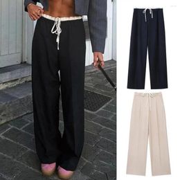 Women's Pants Wide Leg Trousers With Pockets Women Straight-leg Suit Color Block Double Layer Elastic High Waist For A