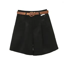 Women's Shorts Women Mini Stylish High Waist Summer With Belt Pockets Zipper Closure A-line Solid Color Design For Lady