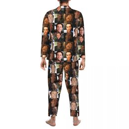 Meme Collage Pyjama Sets Spring Nicolas Cage Comfortable Sleep Sleepwear Couple 2 Pieces Loose Oversize Custom Nightwear Gift