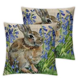 Easter Pillow Case Rabbit Bunnies with Eggs Canvas Pillow Cover, Spring Season's Sofa Bed Throw Cushion Cover Decoration  2pc