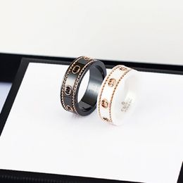 Ceramic band ring double letter Jewellery for women mens black and white gold bilateral hollow G rings fashion online celebrity couples t 275l