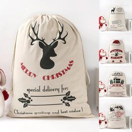 Storage Bags 50 70 Cm Christmas Theme Drawstrings Cloth Printed Elk Santa Sack Candy Gifts Package Pouches Party Accessories
